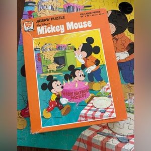 Vintage Disney Mickey Mouse Jigsaw Puzzle 100 Pieces! MCM Colors!Happy B…
